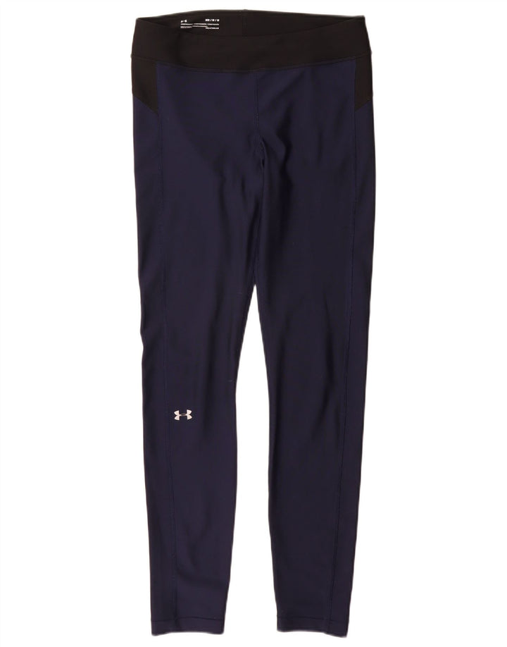 UNDER ARMOUR Womens Leggings UK 12 Medium Navy Blue Colourblock