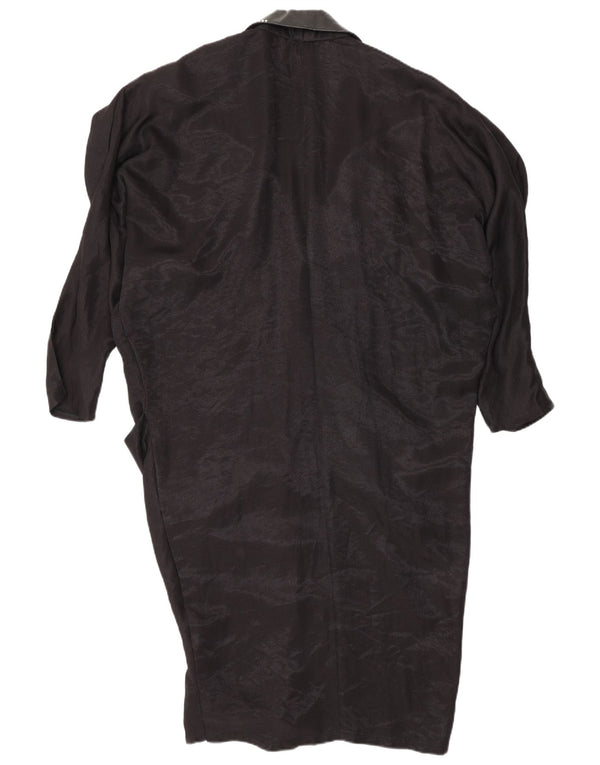 Abito camicia a maniche lunghe con grafica vintage da donna UK 18 XL in viscosa nera