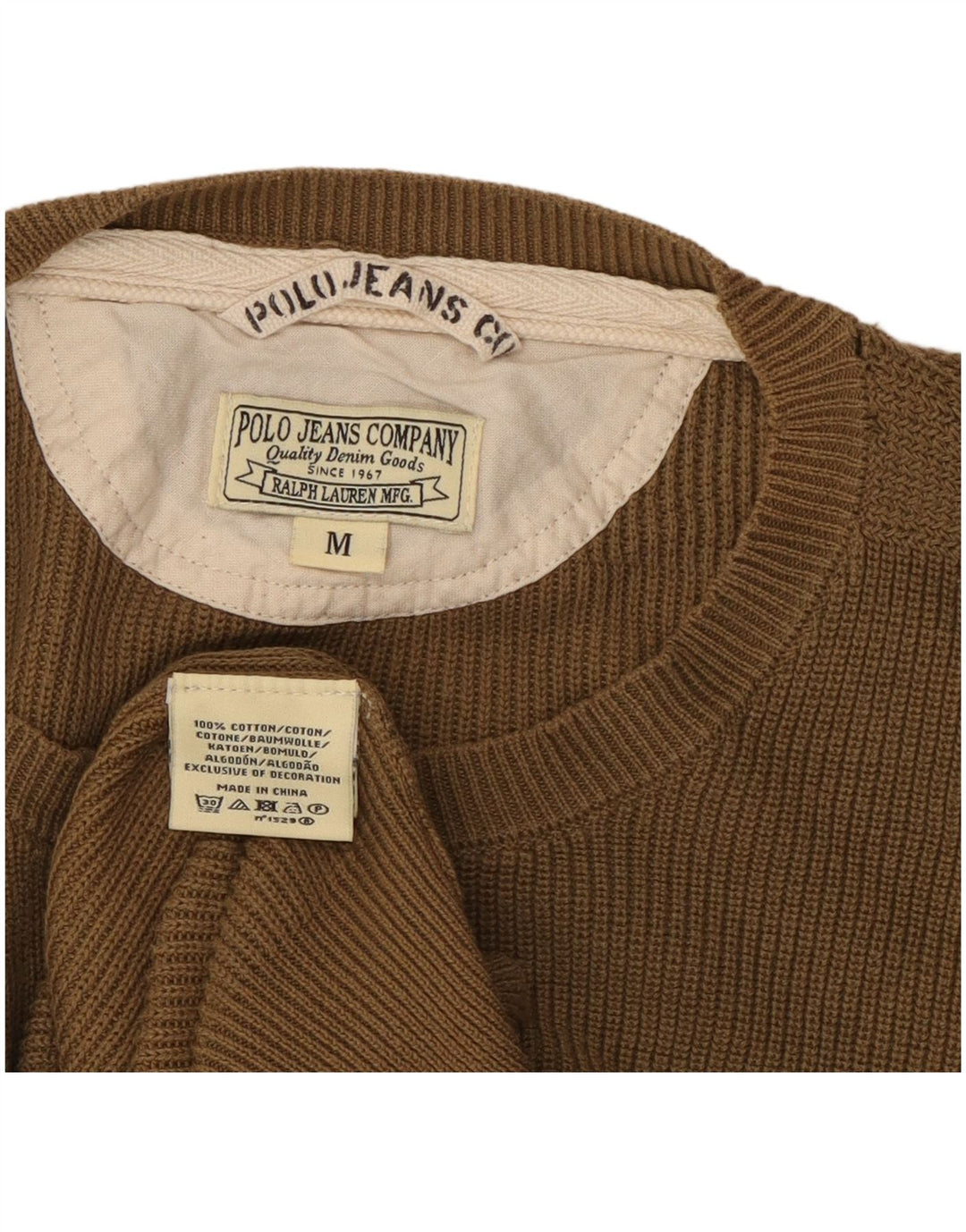 RALPH LAUREN Maglione da uomo girocollo in cotone marrone medio