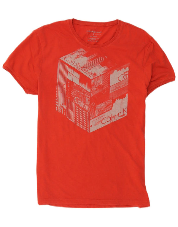 Calvin Klein Jeans T-shirt grafica da uomo Top grande in cotone rosso