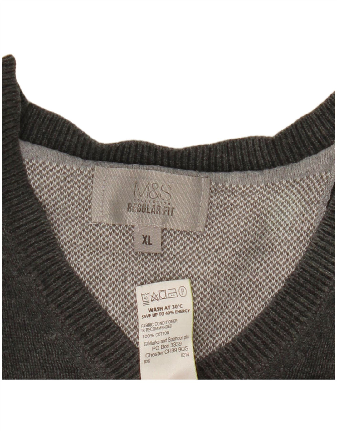 Maglione da uomo Marks & Spencer vestibilità regolare con scollo a V XL in cotone grigio