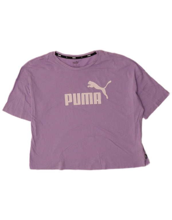 Puma Womens Crop Graphic T-Shirt Top UK 14 Medium Purple Cotton