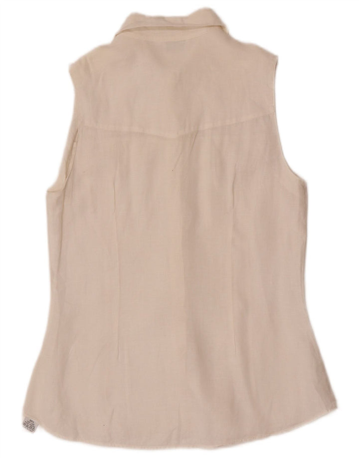 Camicetta senza maniche da donna vintage EU 40 Lino bianco medio