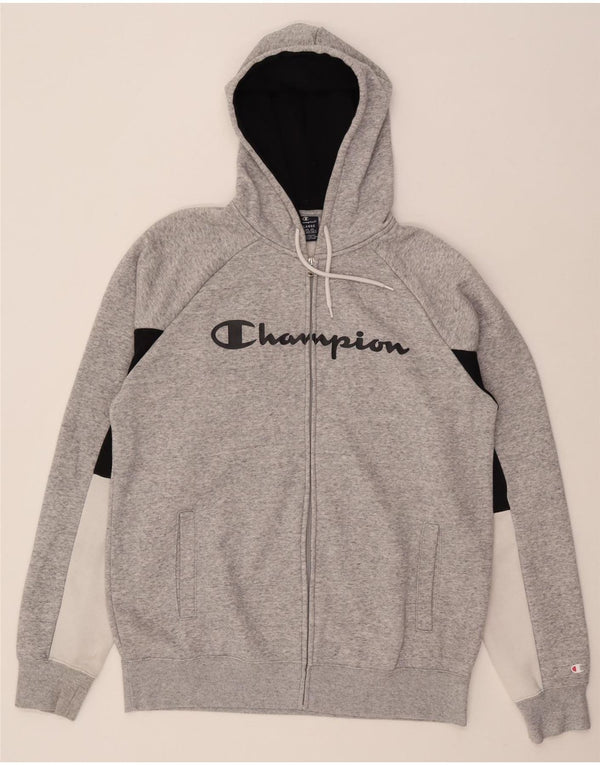 Maglione con cappuccio e zip grafica da uomo Champion 2XL in cotone color block grigio