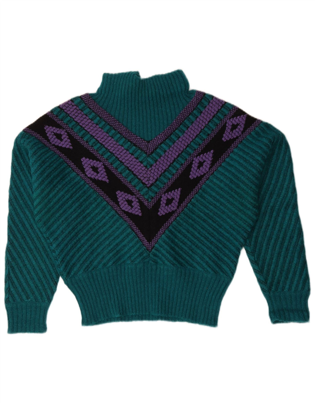 Maglione da donna vintage con collo alto e maglione US 12 grande verde geometrico