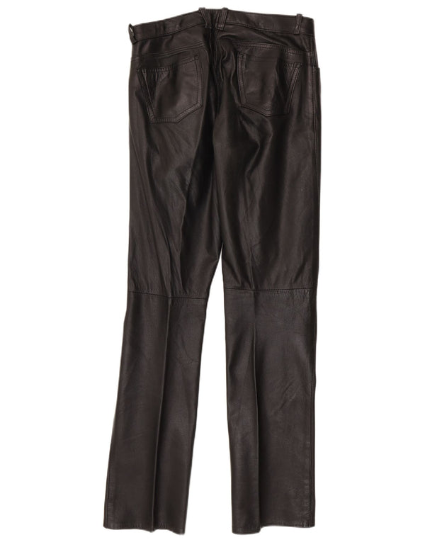 Pantaloni dritti in pelle da donna Barone W30 L33 Neri