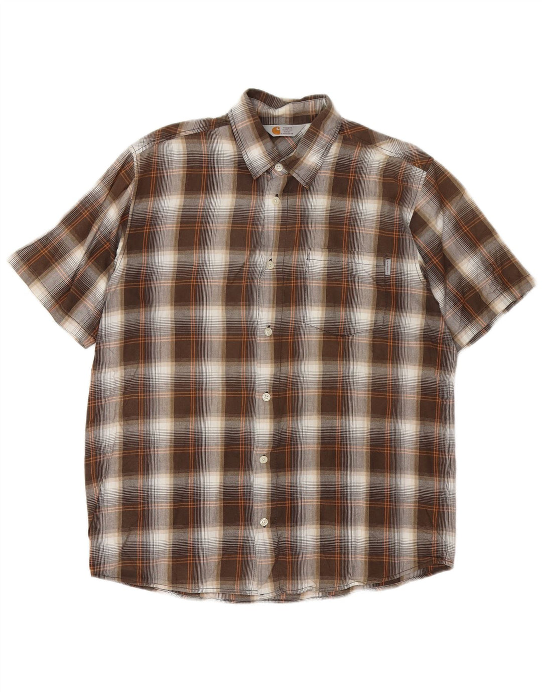 CARHARTT Camicia a maniche corte da uomo in cotone a quadri marroni grandi