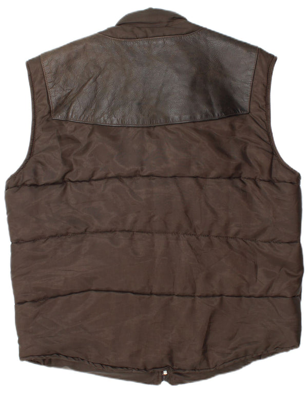Gilet imbottito in pelle da uomo vintage UK 40 grande in pelle marrone