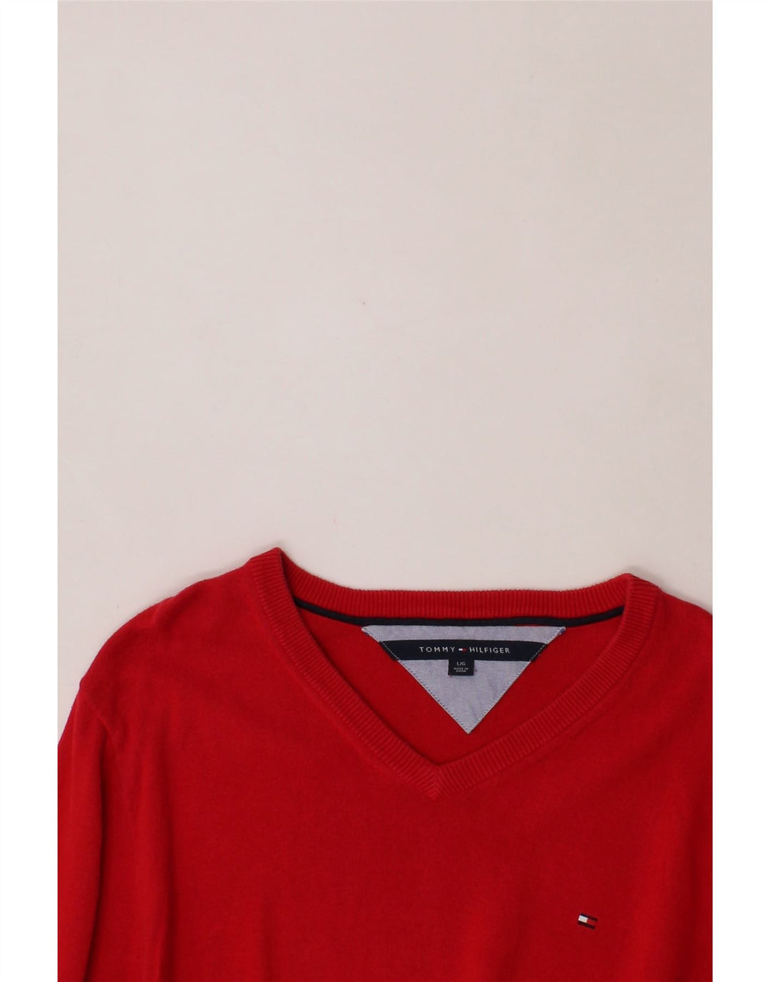 TOMMY HILFIGER Mens V-Neck Jumper Sweater Large Red Cotton Vintage Tommy Hilfiger and Second-Hand Tommy Hilfiger from Messina Hembry 