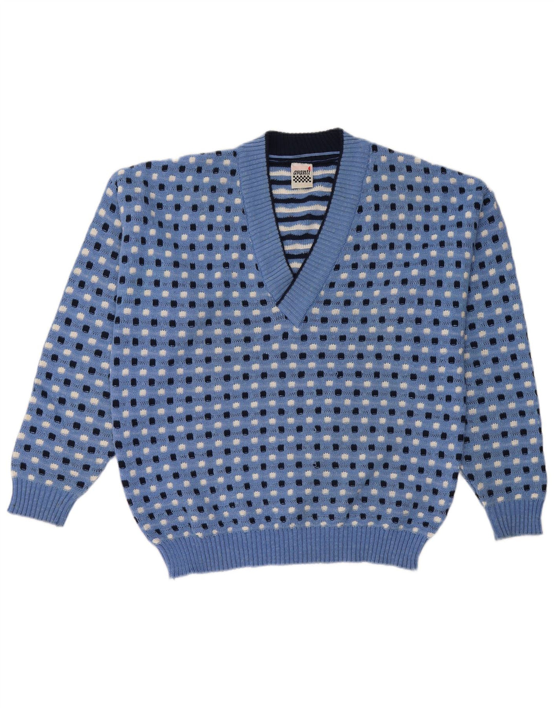 Maglione da donna con scollo a V C&A IT 48/50 XL cotone a quadri blu