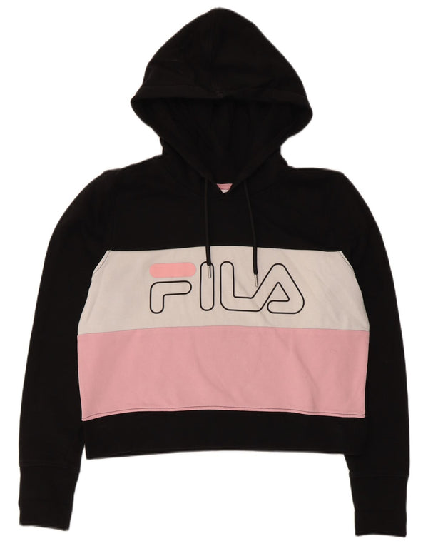 Felpa con cappuccio grafica corta da donna Fila UK 10 Small Black Colourblock