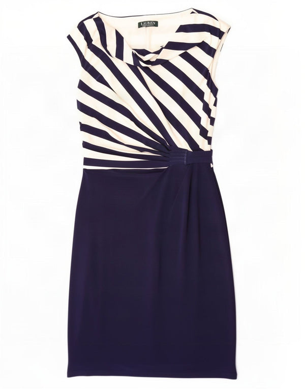 Abito tubino senza maniche da donna Ralph Lauren UK 12 medio blu navy a righe