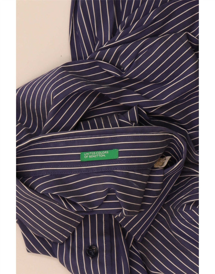 Camicia Benetton Uomo Gessato Medio Blu Navy