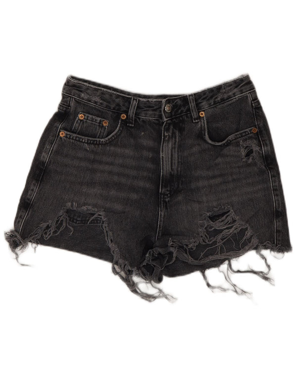 Topshop Pantaloni caldi da donna in denim effetto consumato mamma UK 10 piccoli W28 grigi
