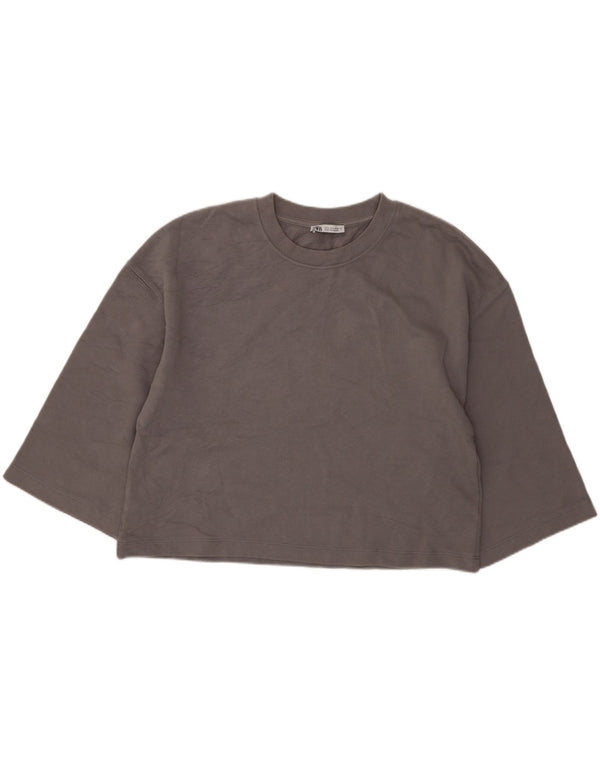 Felpa corta da donna con maniche a 3/4 Zara UK 16 grande cotone grigio