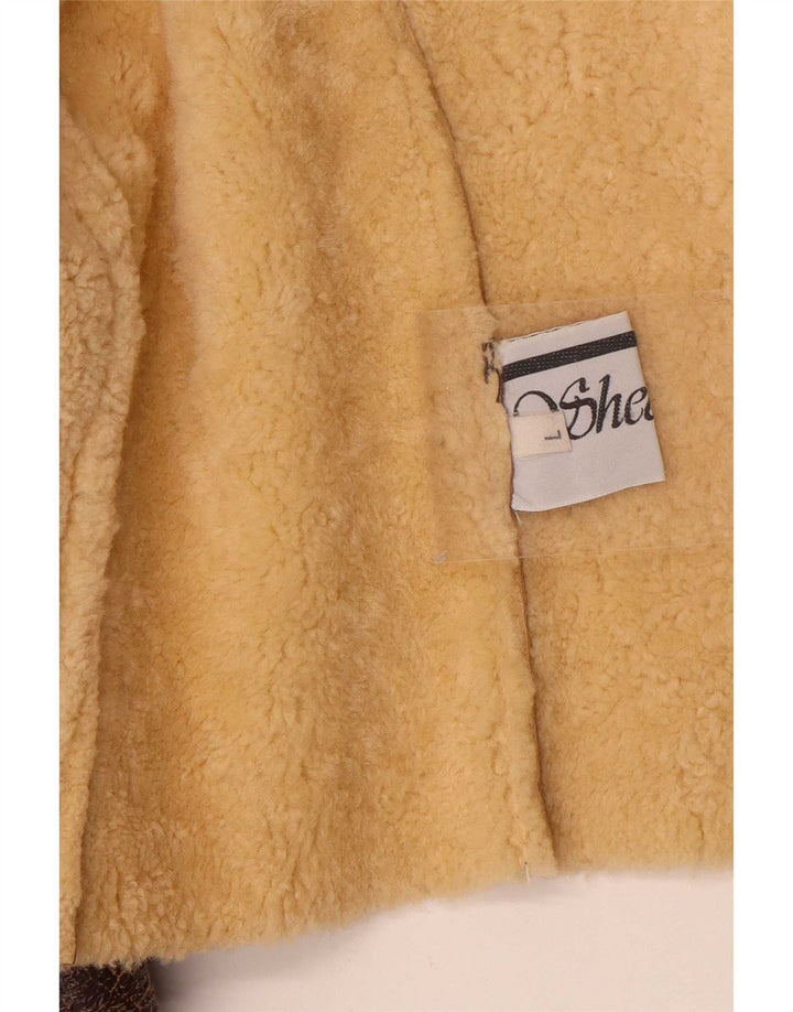 Giacca in shearling corta da donna vintage UK 14 Shearling marrone grande