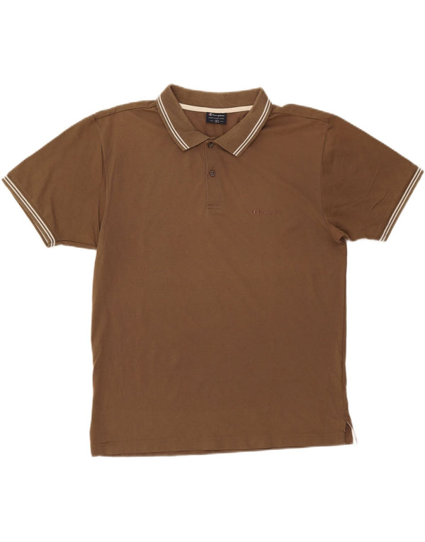 CHAMPION Mens Polo Shirt Large Brown Cotton