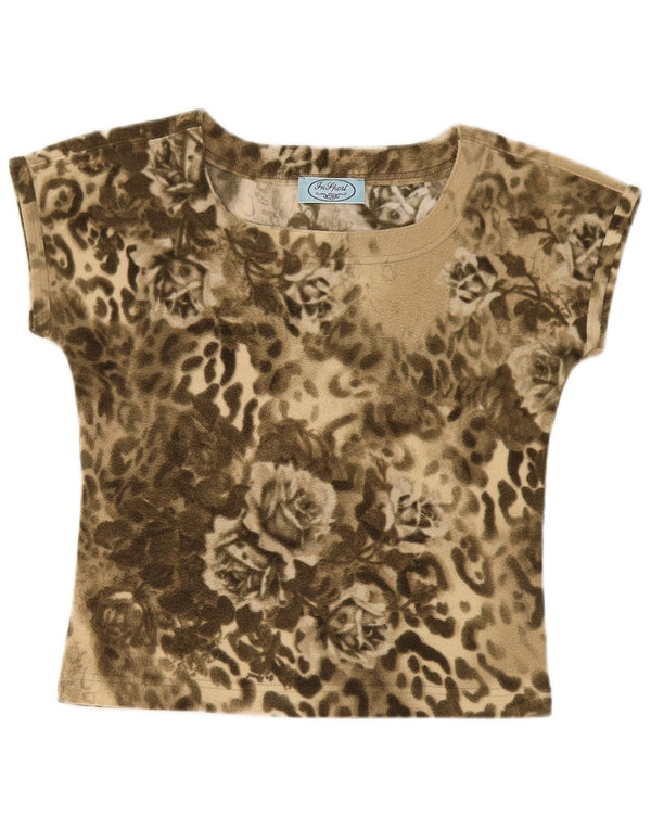 T-shirt grafica da donna vintage Top UK 12 Poliestere floreale kaki medio