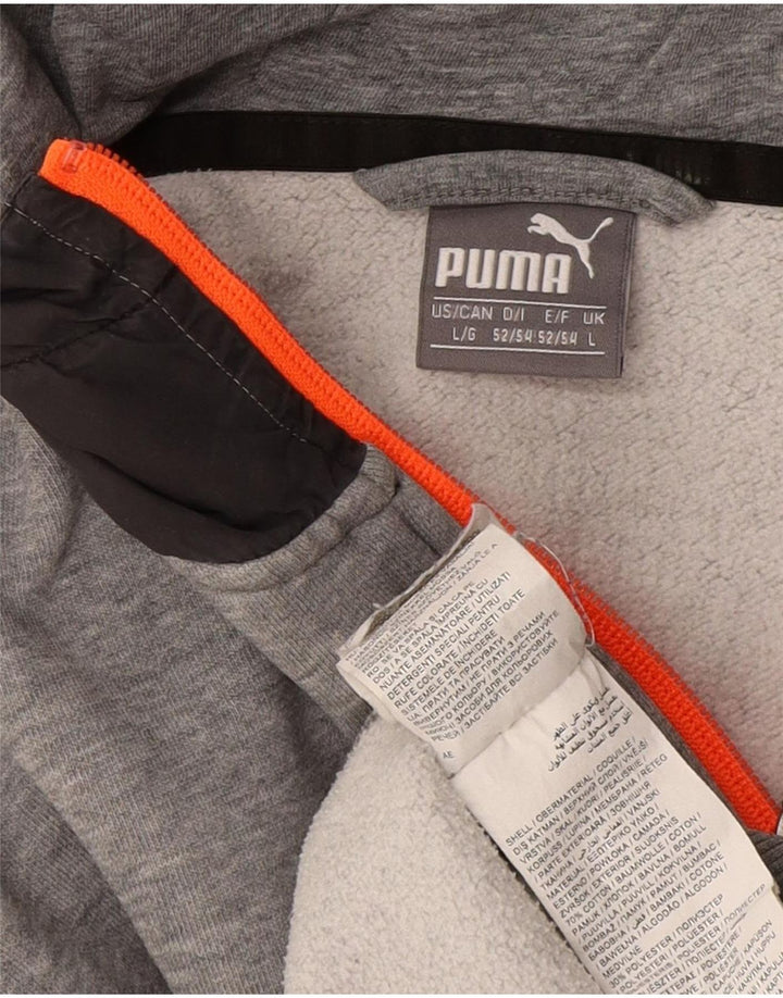 Felpa con cappuccio e zip da uomo Puma Large in cotone color block grigio