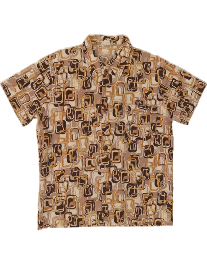 VINTAGE Mens Abstract Pattern Short Sleeve Shirt Medium Brown Vintage Vintage and Second-Hand Vintage from Messina Hembry 