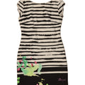 DESIGUAL Womens Graphic Sheath Dress UK 14 Large White Striped Polyester Vintage Desigual and Second-Hand Desigual from Messina Hembry 