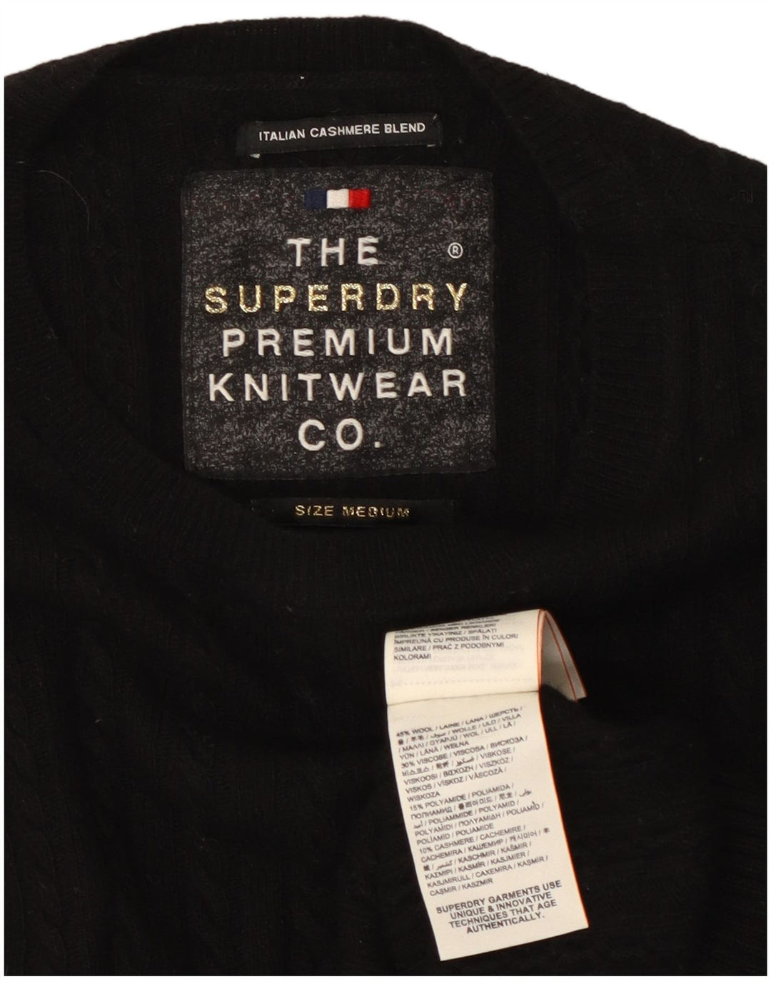 Maglione maglione girocollo da donna SUPERDRY UK 12 lana nera media