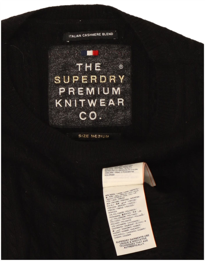 Maglione maglione girocollo da donna SUPERDRY UK 12 lana nera media