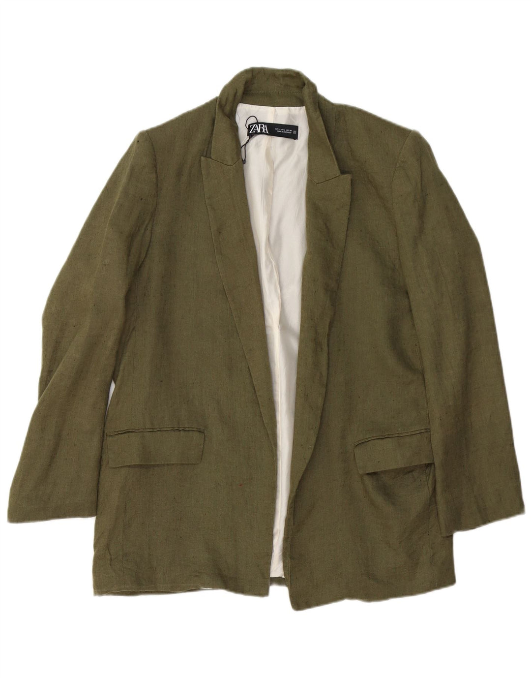Giacca blazer aperta da donna Zara UK 16 grande lino kaki