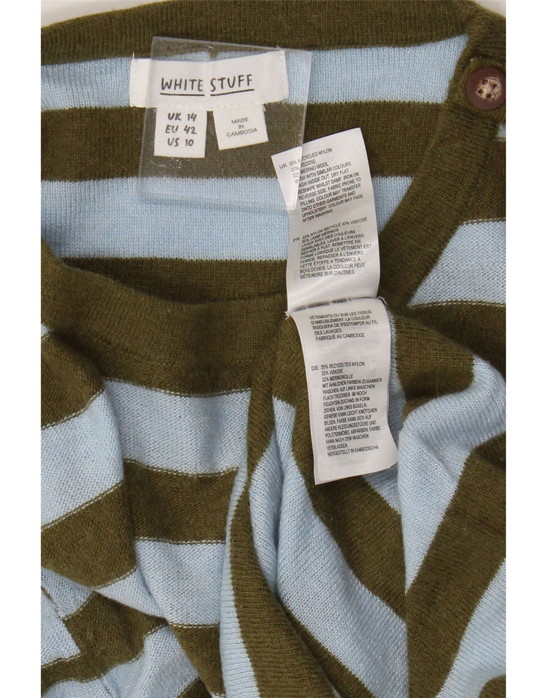 Maglione maglione girocollo da donna White Stuff UK 14 Nylon a righe grandi blu