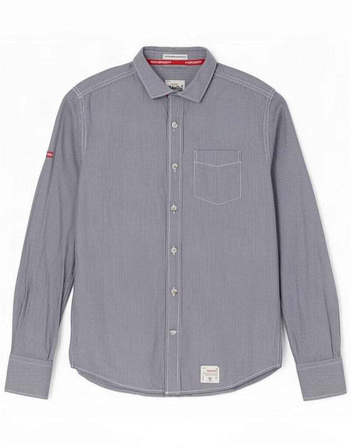 Camicia da uomo Superdry media cotone gessato blu navy