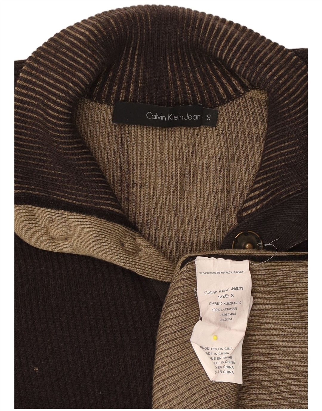 CALVIN KLEIN JEANS Maglione da donna con collo a bottoni UK 10 Piccolo Marrone