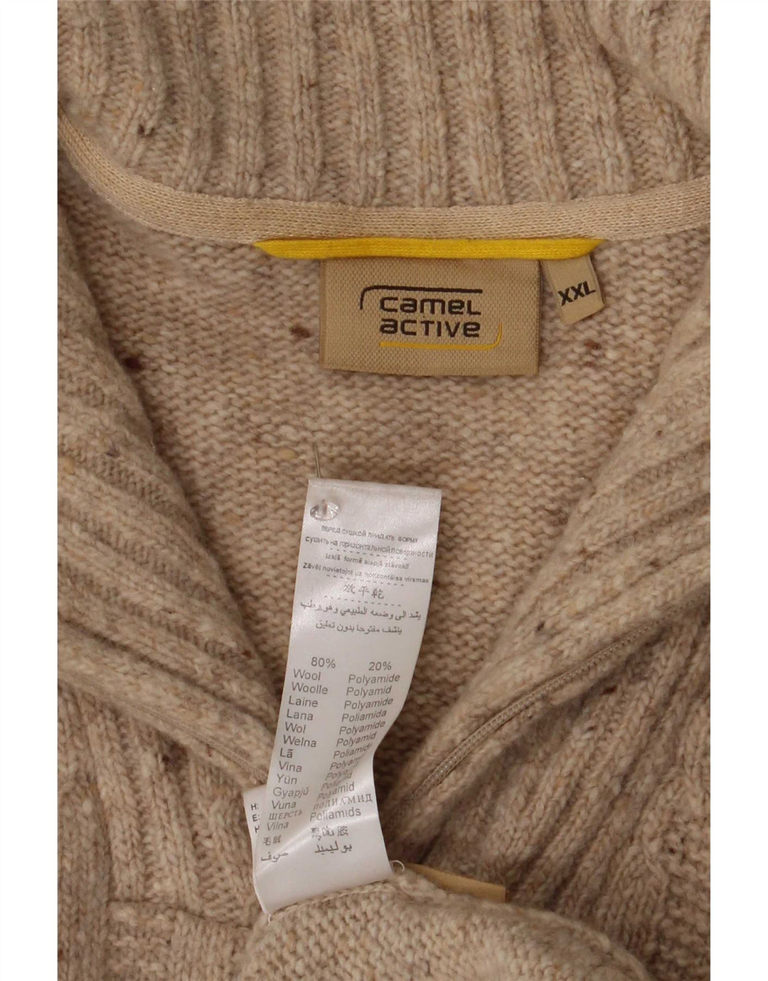 Maglione da uomo con collo con zip Camel Active 2XL Lana screziata beige