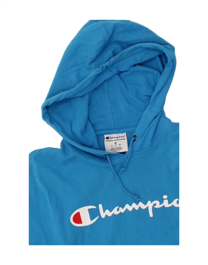 CHAMPION Mens Graphic Hoodie Jumper Medium Blue Cotton Vintage Champion and Second-Hand Champion from Messina Hembry 