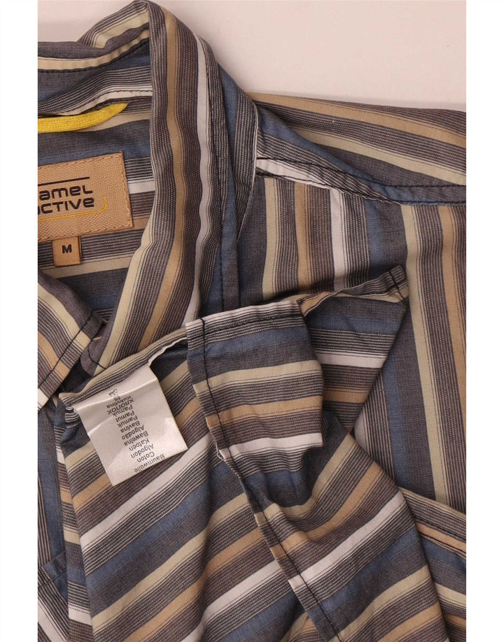 Camicia a maniche corte da uomo Camel Active in cotone a righe grigio medio