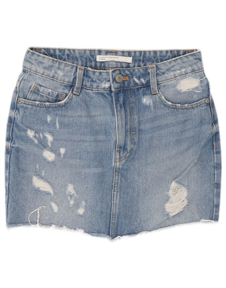 Mini gonna di jeans invecchiata Zara da donna XS W24 Blu