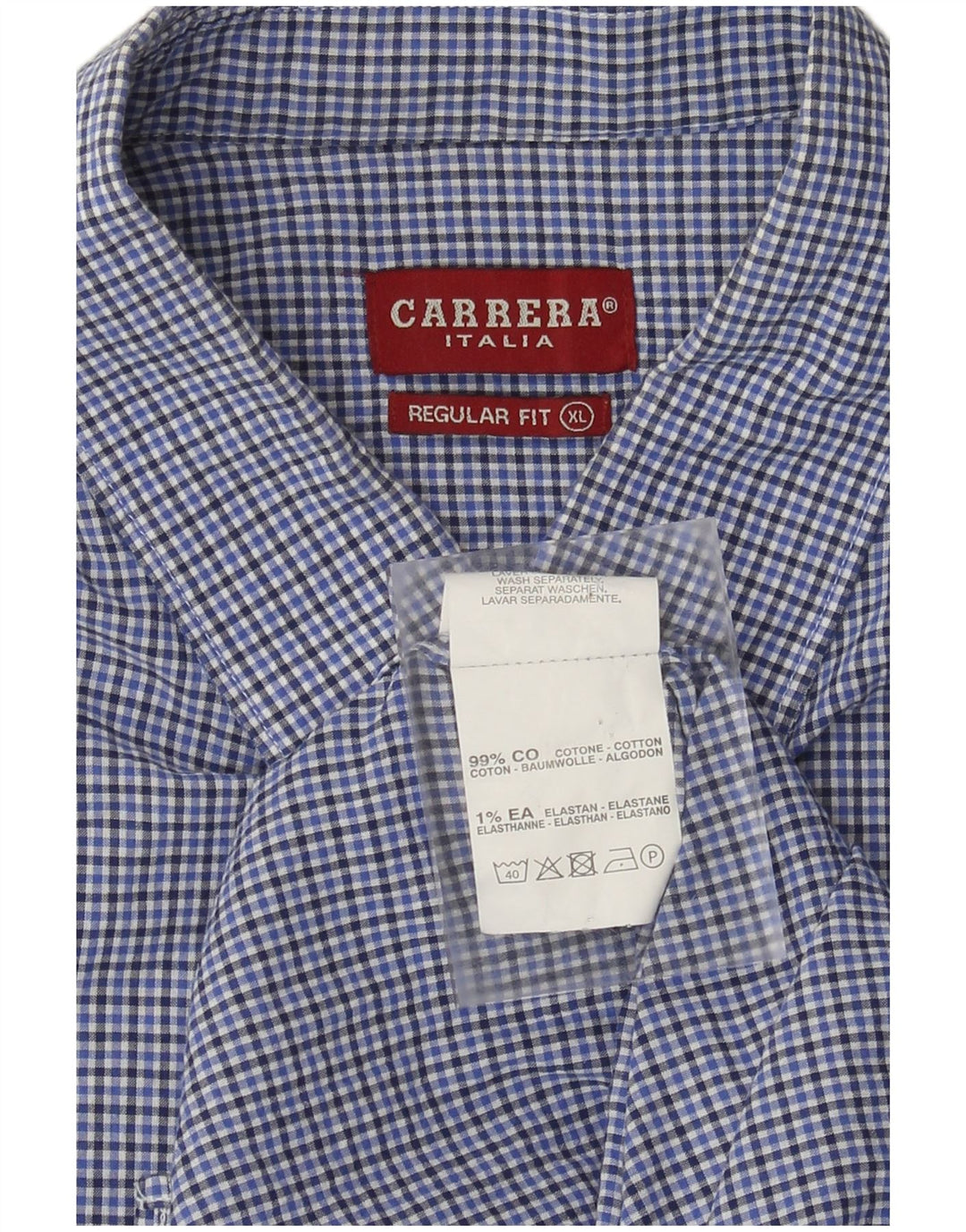 Camicia Carrera da uomo a maniche corte vestibilità regolare XL in cotone a quadretti blu