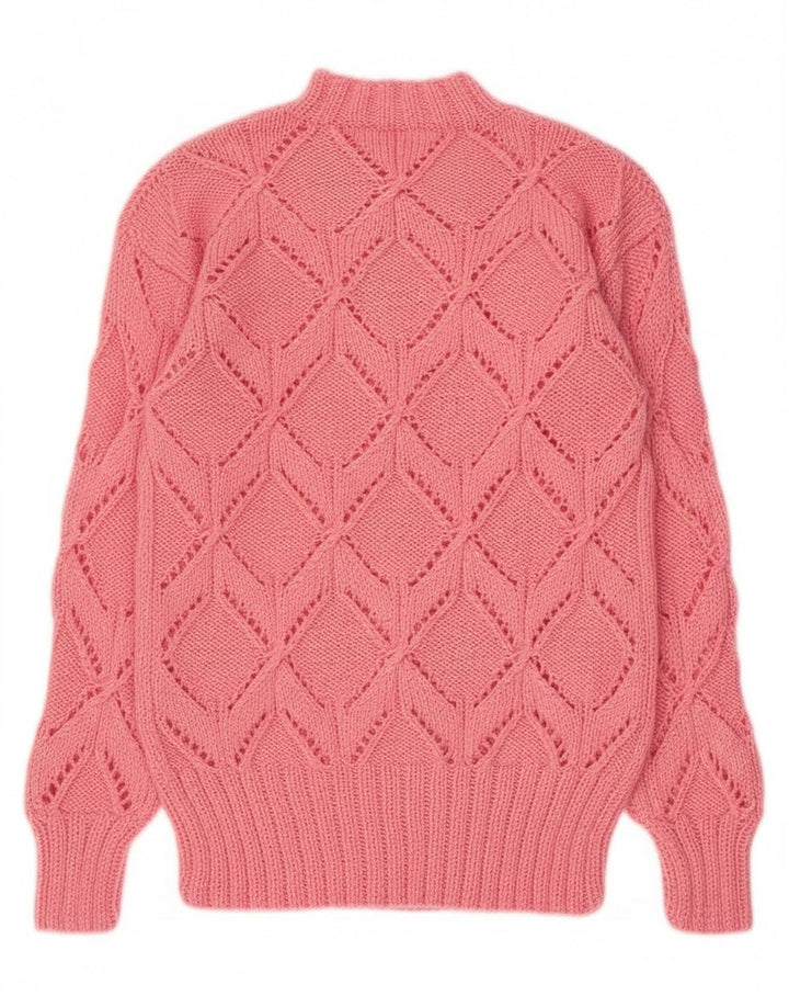Maglione maglione vintage da donna con collo dolcevita UK 10 piccolo rosa