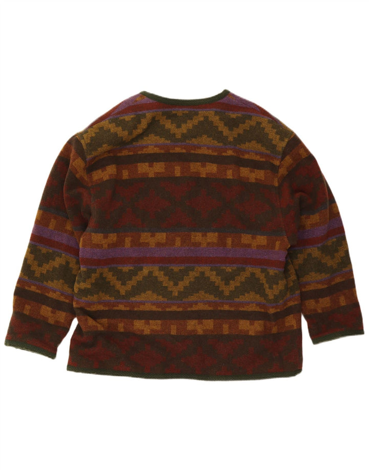 Maglione cardigan da donna vintage UK 18 XL lana geometrica multicolore