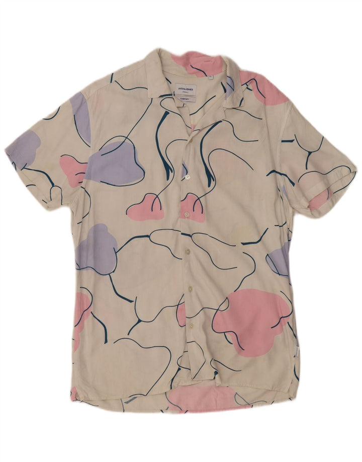 Camicia a maniche corte da uomo Jack & Jones vestibilità comoda con motivo astratto XL bianca