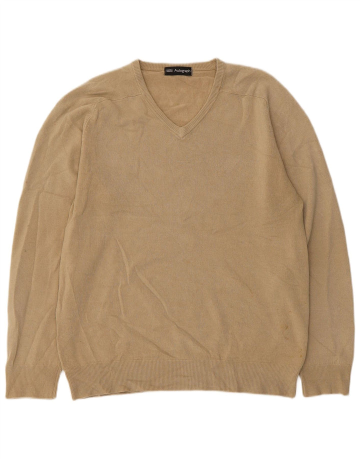 Maglione da uomo con scollo a V autografo Marks & Spencer piccolo acrilico beige