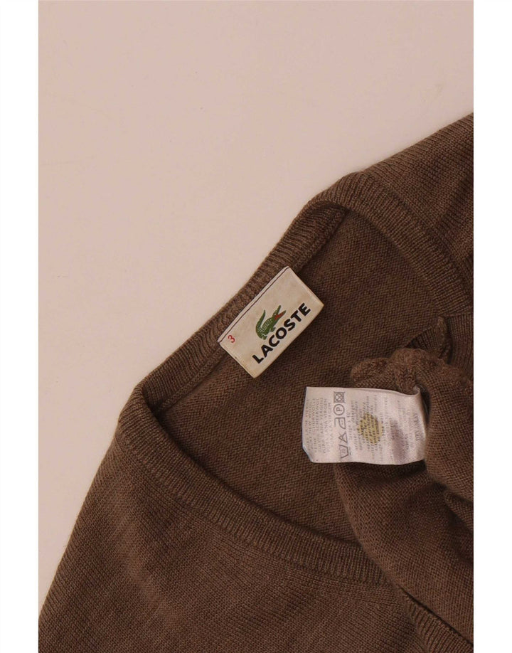 Maglione maglione da uomo con scollo a V Lacoste taglia 3 piccolo marrone lana vergine