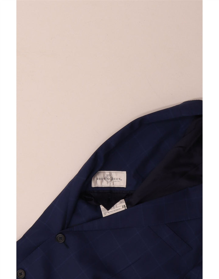 Giacca blazer da uomo a 2 bottoni VINTAGE IT 48 in lana vergine a quadri blu medio