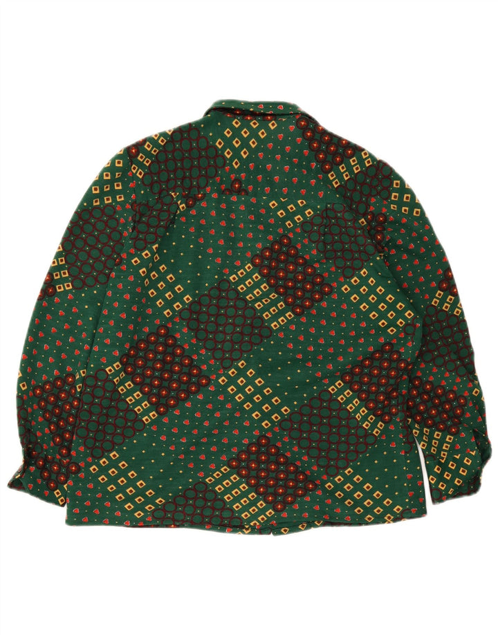 Camicia vintage da donna con maniche a 3/4 UK 14 Verde medio geometrico