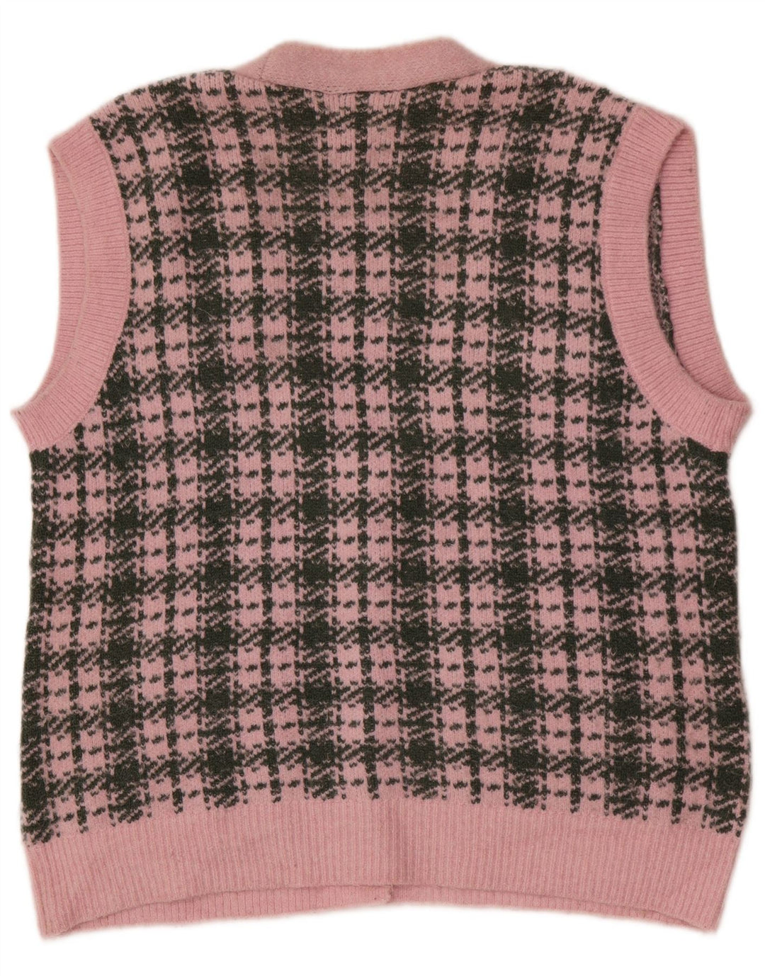 Maglione cardigan oversize senza maniche da donna Zara UK 10 piccolo quadretto rosa