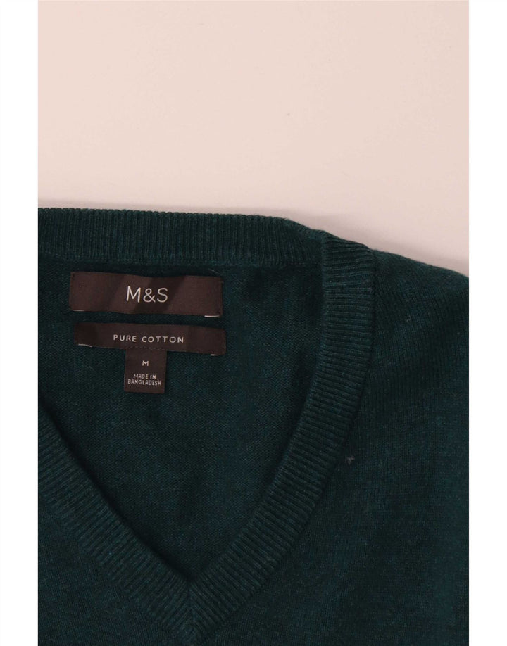 Maglione da uomo con scollo a V Marks & Spencer in cotone verde medio