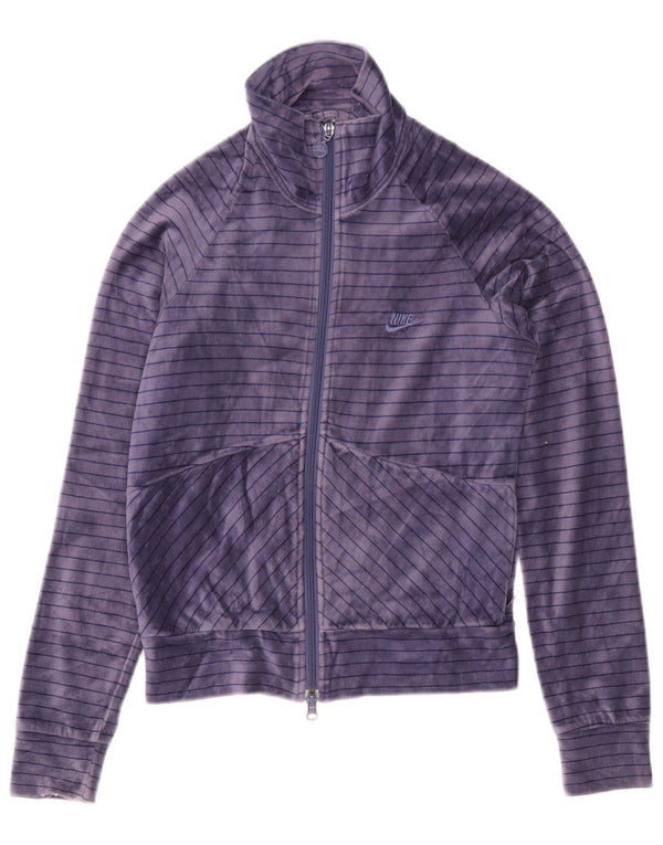 Giacca superiore della tuta in velluto da donna Nike UK 8/10 piccolo cotone a righe viola