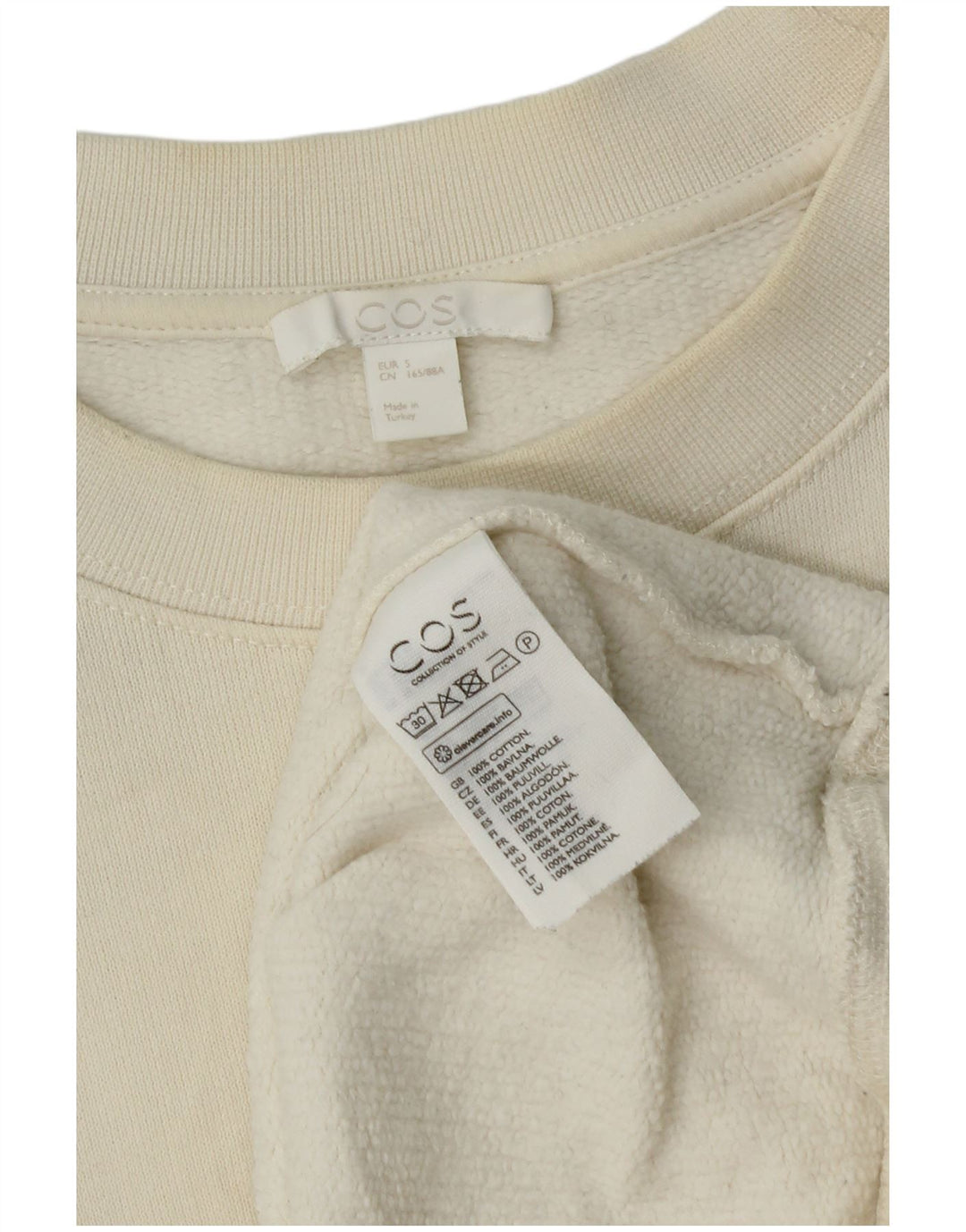Cos Donna Felpa Oversize Maglione UK 10 Piccolo Cotone Bianco Sporco