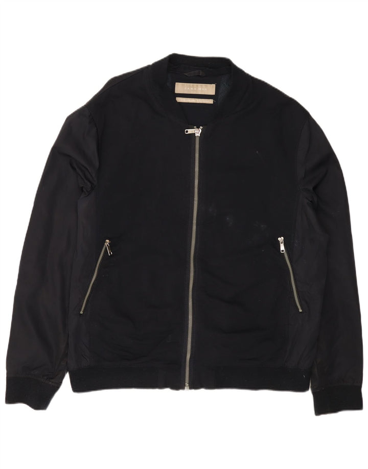 Giubbotto bomber da uomo Zara UK 42 XL viscosa blu navy
