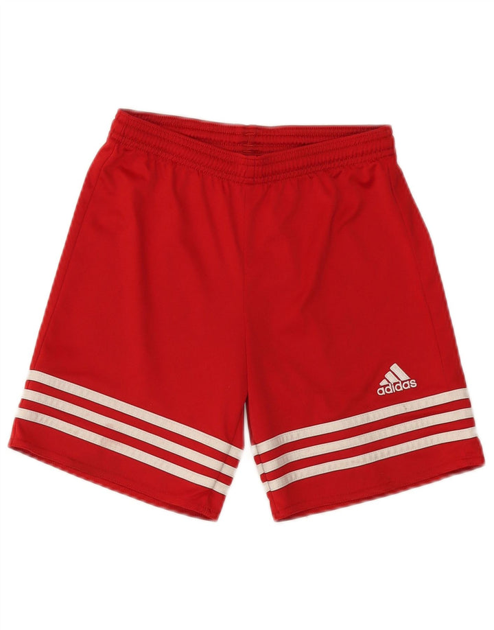 ADIDAS Boys Climalite Sport Shorts 9-10 Years Medium Red Polyester