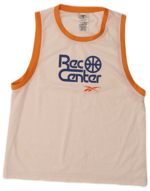 REEBOK Canotta grafica da donna vestibilità ampia UK 8/10 Small Poliestere bianco sporco